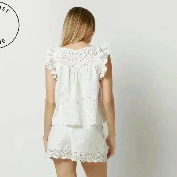 NWT ULLA JOHNSON Leona Eyelet Broderie Anglaise Cotton Blouse Top Cowrie White 4 - Picture 3 of 8